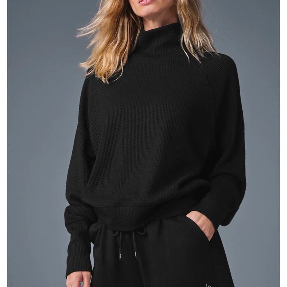 Alo Waffle Weekend Escape Mock Neck Long Sleeve - Cinnamon Brown